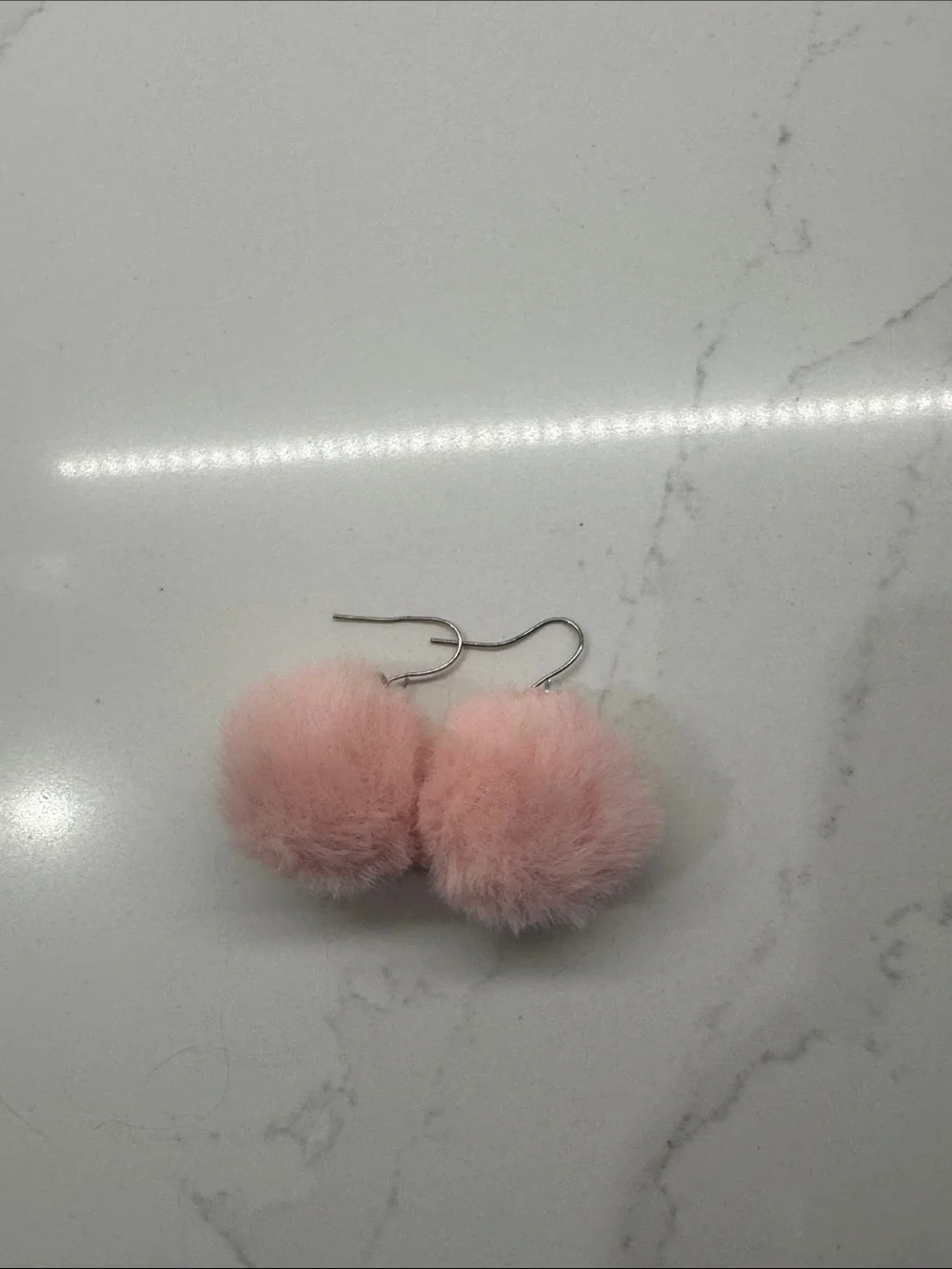 Claire's Light Pink Faux Fur Pom Drop Earrings